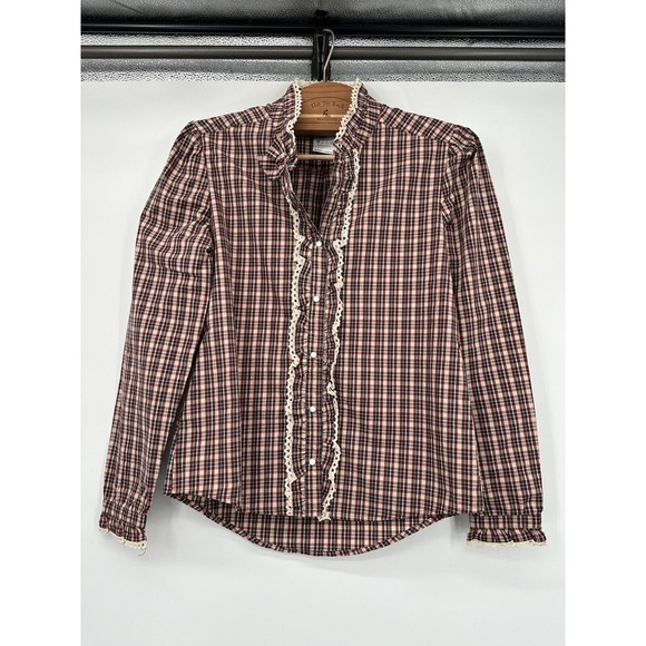 Stranger Things Eleven Girls Woven Button-Up Top Size M  ruffle neck 70's vibe‎ - Picture 1 of 7